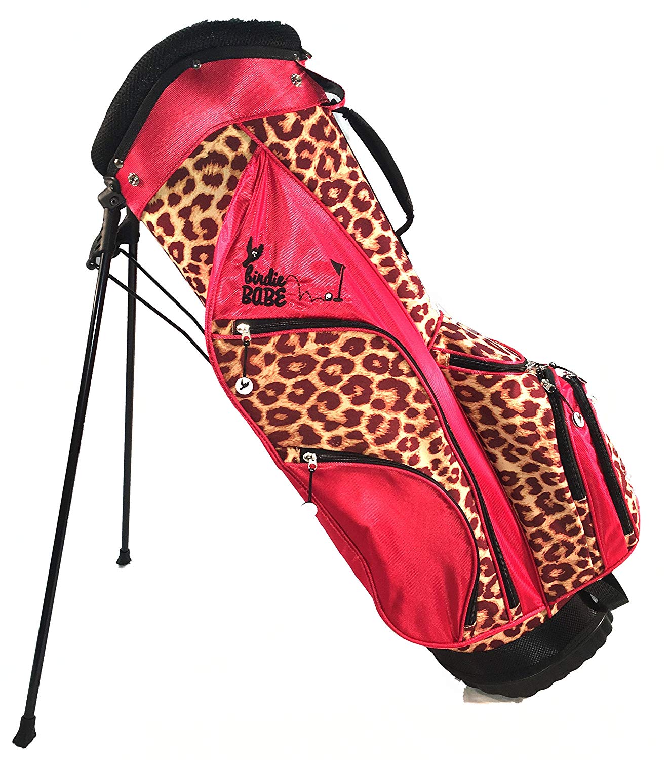 Womens Birdie Babe Red Leopard Hybrid Golf Stand Bags with Headcovers